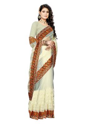 White Embroidered Net Saree With Blouse 3