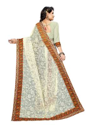 White Embroidered Net Saree With Blouse 4