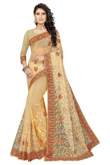 Chiku Embroidered Net Saree With Blouse