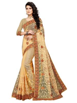 Chiku Embroidered Net Saree With Blouse 2