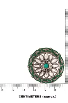 Silver Oxidized Kundan Studded Meena Work Designer Circular Stud Earrings for  