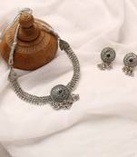 Antique Oxidised Silver Plated Tribal Jewellery Necklace Earring Set For Women & Girls.