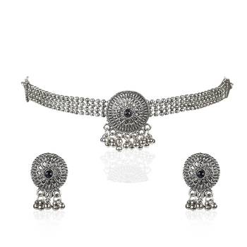 Antique Oxidised Silver Plated Tribal Jewellery Necklace Earring Set For Women & Girls. 2
