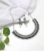 Antique Oxidised Silver Plated Tribal Jewellery Necklace Earring Set For Women & Girls.