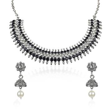 Antique Oxidised Silver Plated Tribal Jewellery Necklace Earring Set For Women & Girls. 2