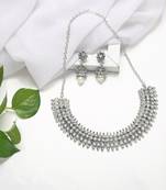 Antique Oxidised Silver Plated Tribal Jewellery Necklace Earring Set For Women & Girls.