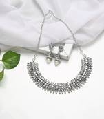 Antique Oxidised Silver Plated Tribal Jewellery Necklace Earring Set For Women & Girls.