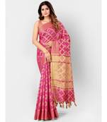 Pink & Gold Banarasi Cotton Silk Style Saree With Blouse Piece