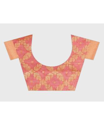 Pink & Gold Banarasi Cotton Silk Style Saree With Blouse Piece 5