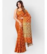 Rust & Gold Banarasi Cotton Silk Style Saree With Blouse Piece