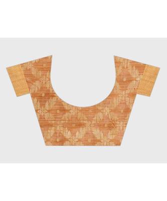 Rust & Gold Banarasi Cotton Silk Style Saree With Blouse Piece 5