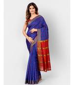 Blue & Red Linen Woven Design Silk Cotton Saree with blouse