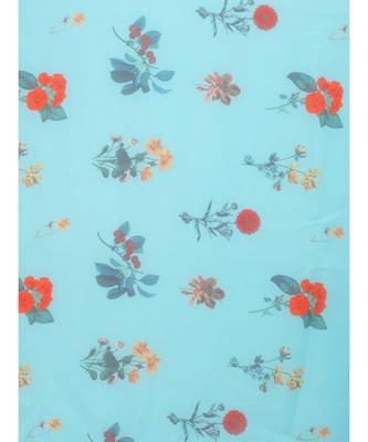 Blue & Orange Organza Floral Printed Saree with blouse 2
