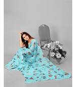 Blue & Orange Organza Floral Printed Saree with blouse