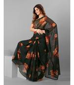 Black & Pink Organza Floral Printed Saree with blouse