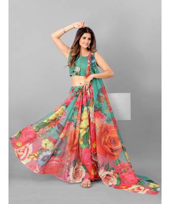 MultiCOLOR Organza Floral Printed Saree with blouse 1