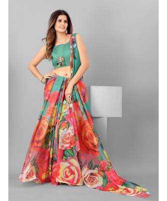 MultiCOLOR Organza Floral Printed Saree with blouse 3