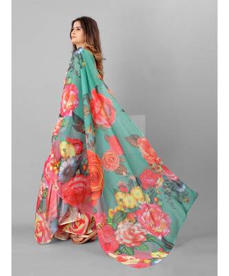 MultiCOLOR Organza Floral Printed Saree with blouse 4
