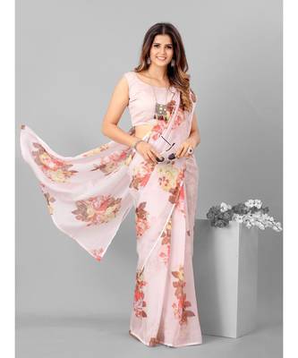 Pink Floral Print Organza Saree with blouse 3