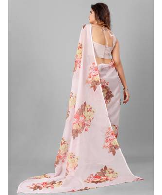 Pink Floral Print Organza Saree with blouse 5