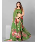 Green & Pink Organza Floral Printed Saree with blouse