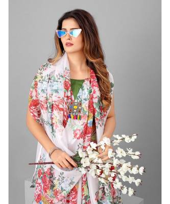 White & Red Organza Floral Printed Saree with blouse 1