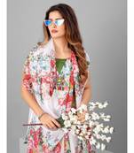 White & Red Organza Floral Printed Saree with blouse