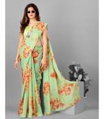 Green Organza Floral Printed Saree With Blouse