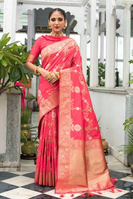 Green woven raw silk saree with blouse 1