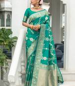 Pink woven banarasi silk saree with blouse