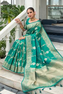 Pink woven banarasi silk saree with blouse 2