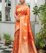 Navy blue woven raw silk saree with blouse