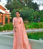 Cream woven tussar silk saree with blouse