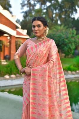 Cream woven tussar silk saree with blouse 2