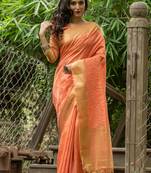 Orange woven linen saree with blouse