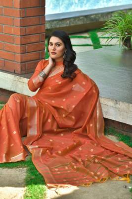 Sea green woven tissue saree with blouse 3