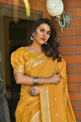 Teal woven pure chanderi saree with blouse 2