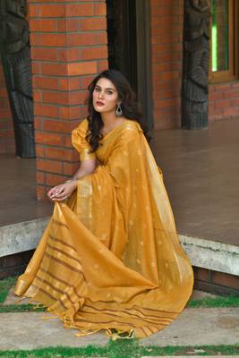 Teal woven pure chanderi saree with blouse 3