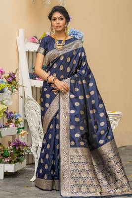 Grey woven pure chanderi saree with blouse 1