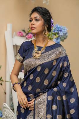 Grey woven pure chanderi saree with blouse 2