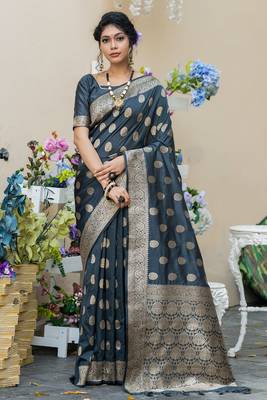 Wine woven banarasi silk saree with blouse 1