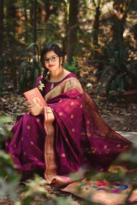 Grey woven banarasi silk saree with blouse 1