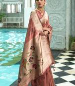 Pink woven south silk saree with blouse