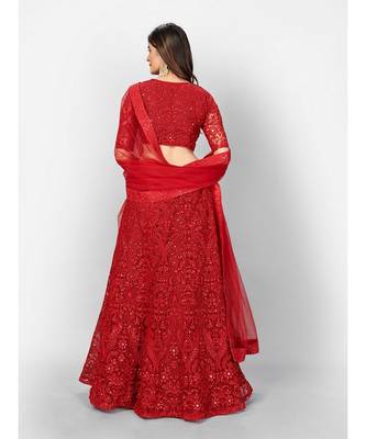 Red Coloured Semi Stitched Lehenga & Unstitched Blouse with Dupatta 2