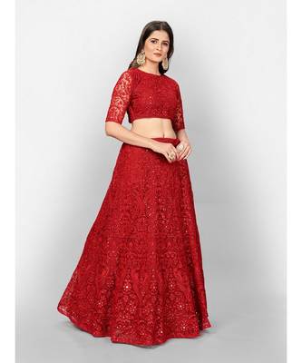 Red Coloured Semi Stitched Lehenga & Unstitched Blouse with Dupatta 3