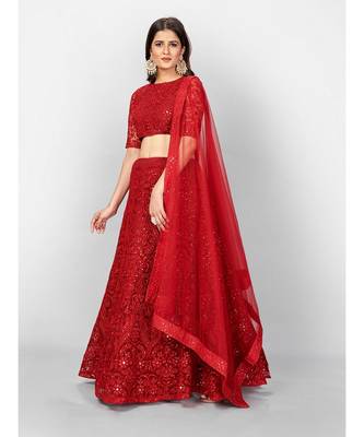 Red Coloured Semi Stitched Lehenga & Unstitched Blouse with Dupatta 1