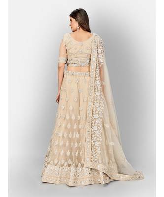 Beige Coloured Semi Stitched Lehenga & Unstitched Blouse with Dupatta 2