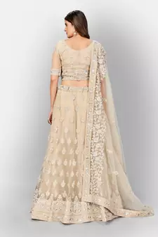 Beige Coloured Semi Stitched Lehenga & Unstitched Blouse with Dupatta
