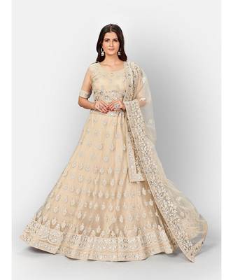 Beige Coloured Semi Stitched Lehenga & Unstitched Blouse with Dupatta 3