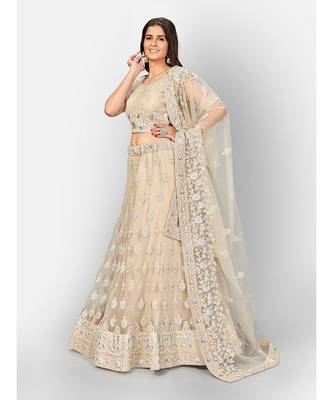 Beige Coloured Semi Stitched Lehenga & Unstitched Blouse with Dupatta 1